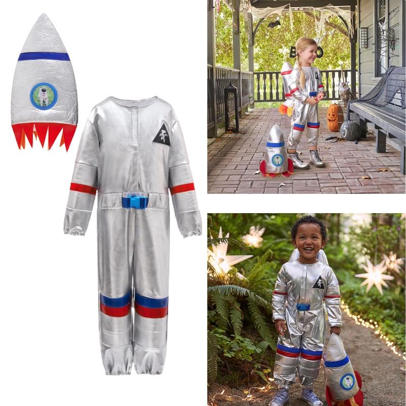 Dětský stříbrný astronautský kostým Bsrlons pro sportovní hry a cosplay vesmírný oblek s pilotním oblečením