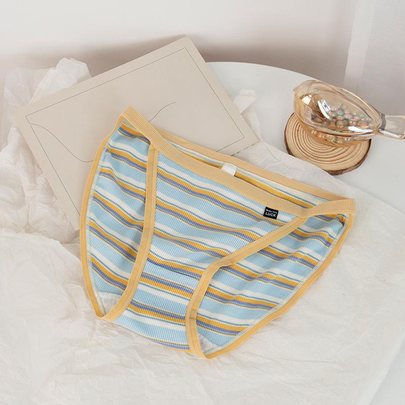 

Fresh and Sexy Girls Panties Striped Contrast Color Low-waisted Triangle Women’s Panties M синій