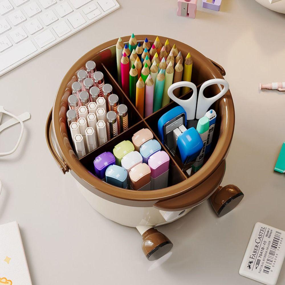 High-capacity Handheld Pen Holder Double-deck Stationery Organizer Pencil Storage Box  Office
