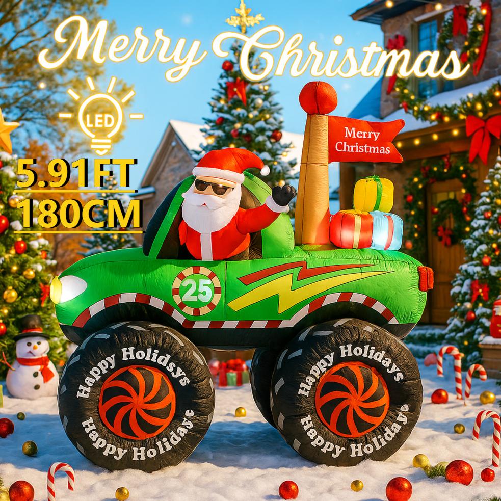 

5.91ФТ Гигантское уличное украшение Рождественская надувная модель Санта Монстр-трак Олень Светодиодные огни Рождественский двор Газон Вечеринка Украшение UK
