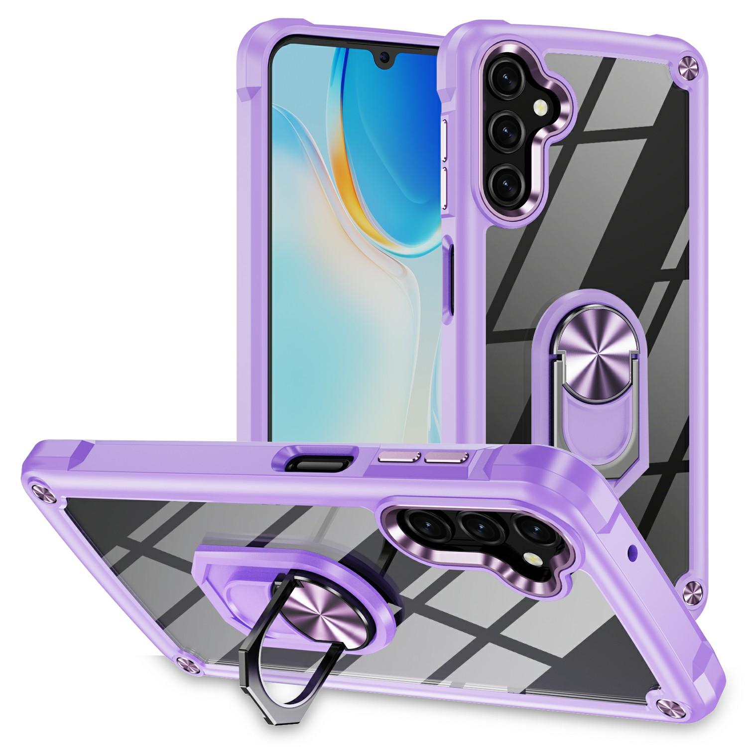 

For Samsung Galaxy A56 5G Case Alloy Lens Frame PC+TPU Kickstand Phone Back Cover Purple