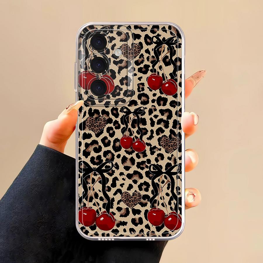 Leopard Print Bow Phone Cover Case for Samsung Galaxy A57 A56 A14 A16 A55 A25 A51 A34 A35 A26 A24 A52 A52 A17 A54 A15 A36 A37