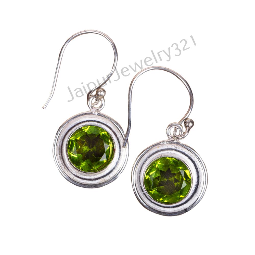 Natural Peridot Gemstone 925 Sterling Silver Jewelry Handcrafted Earrings 1.40" EE-4-3