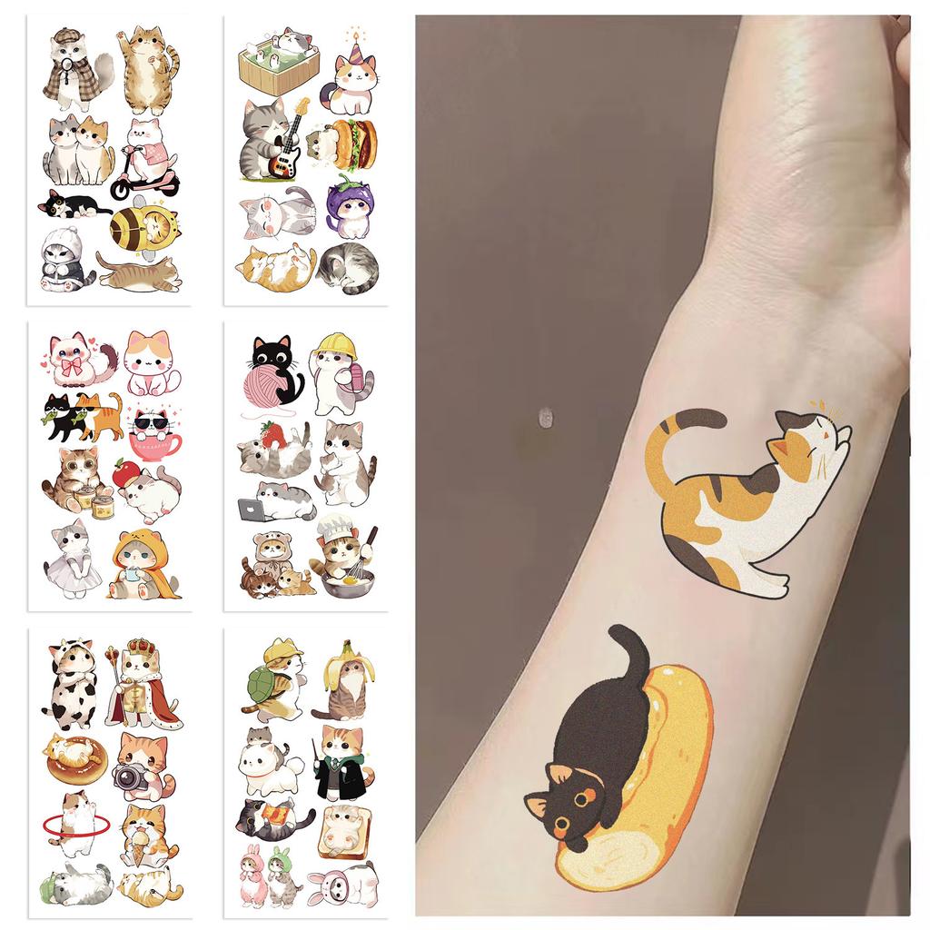10 Stück Niedliche Katzen Tattoo Aufkleber Kawaii Cartoon Tier Kind Temporär Wasserdichte Tattoos Aufkleber Packung Party Spielzeug Geschenk