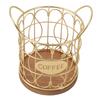 Coffee Pod Basket Decorative Round Wire Coffee Capsule Holder with Wooden Base for Cafe Kitchen Countertop