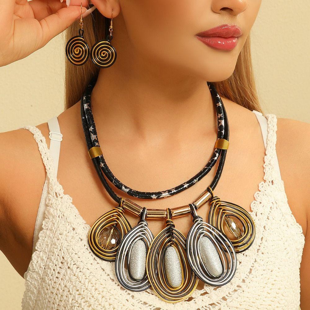 Crystal Multi-layer Jewelry Set African Women Jewelry Set Necklace Earrings Set Banquet Party