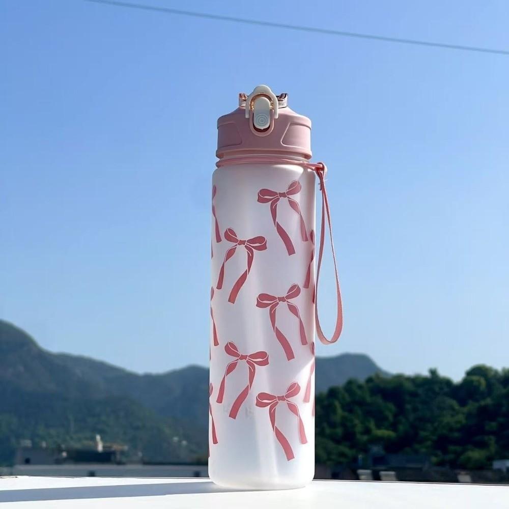High Quality 800ml Water Bottle PC Floral Bow Print Straw Cup Portable with Handle Water Cup Outdoor Sports