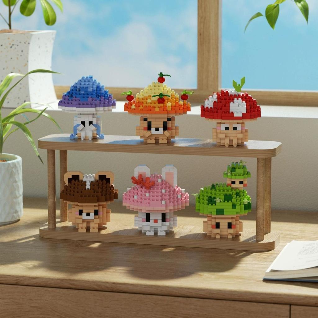 New Diy Mushroom Cartoon Rabbit Bear Super Colorful Plant Fungi Building Blocks Kit Girls Bricks Movie Model Kids Toy Children