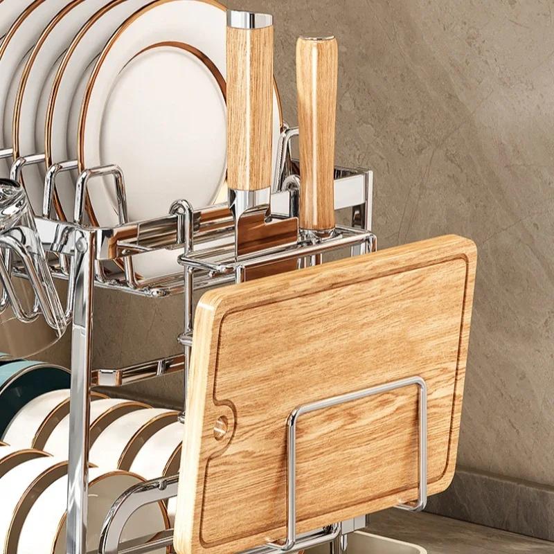 Adjustable 2-Tier Stainles Steel Dish Drying Rack Kitchen Plates Bowls Organizer Practical Dish Drainer & Utensils Storage Rack
