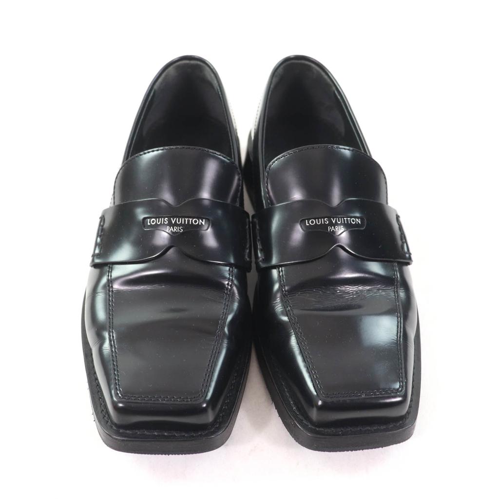 LOUIS VUITTON loafers Square toe leather penny loafers with logo leather 35.5 Used