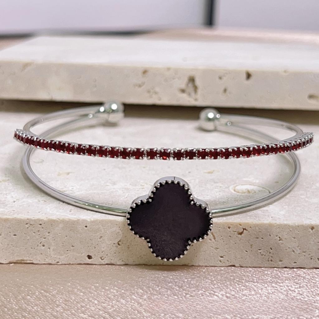 Brățară Premium Trifoi cu Patru Foi Zirconiu Strat Dublu Brățară cu Deschidere Ajustabilă Lux Non-Alergenic Brățară de Damă