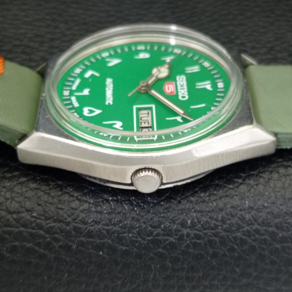 Seiko 5 AUTOMATIC 6349A VINTAGE JAPAN MENS ARABIC GREEN DIAL WATCH A701404-5 R206b-a701404