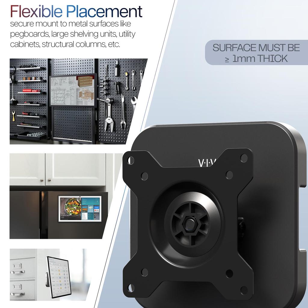 Suport magnetic VIVO pentru monitor pentru inch pentru suprafețe din oțel Gros sau Suportă până la 18 13-34 Monitoare, 1,5 mm Mai mare, lbs, Negru, MOUNT-MAG01