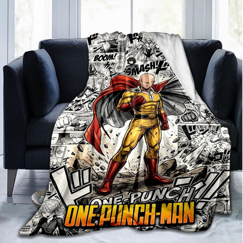 One Punch Man Print Flannel Blanket, Soft Warm Lightweight Throw Blanket for Living Room,Sofa Bed Camping Office