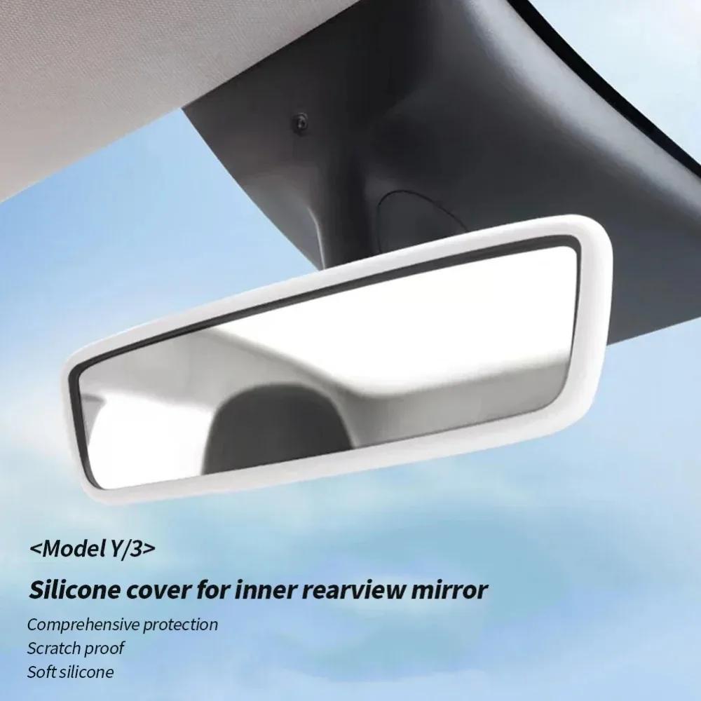 For Tesla Model 3 Y 2024 Interior Accessories Rearview Mirror Protector Trim Silicone Decor Frame White Pink Protection Strip