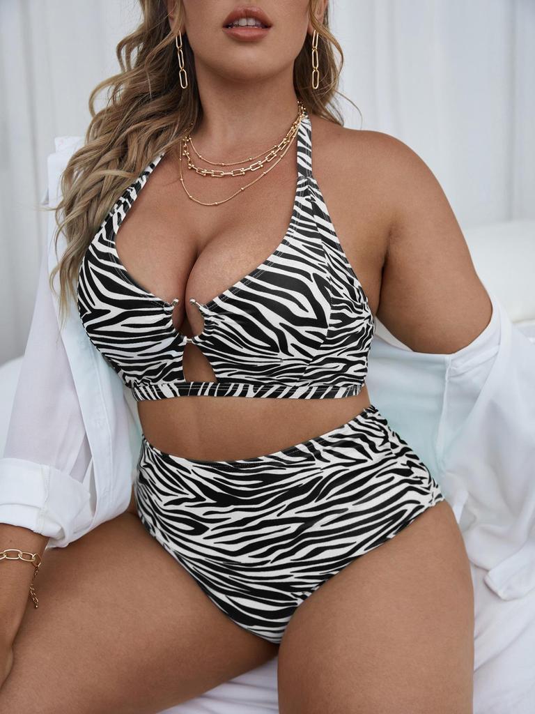 2024 Trendy Plus Size High Waist Backless Split Swimsuit Bikini for Women