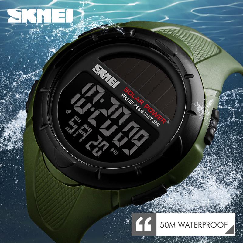 SKMEI Solar Power Mens Sports Watches Luxury Brand Electronic Clock Waterproof LED Digital Watch Men
