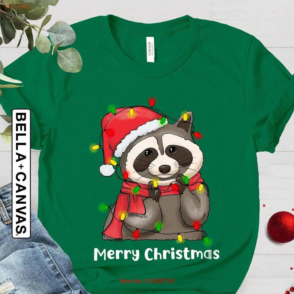 Xmas Raccoon T Shirt Funny Animal Christmas Merry Happy Holidays Kids Family Vintage Casual Comfortable Stretched