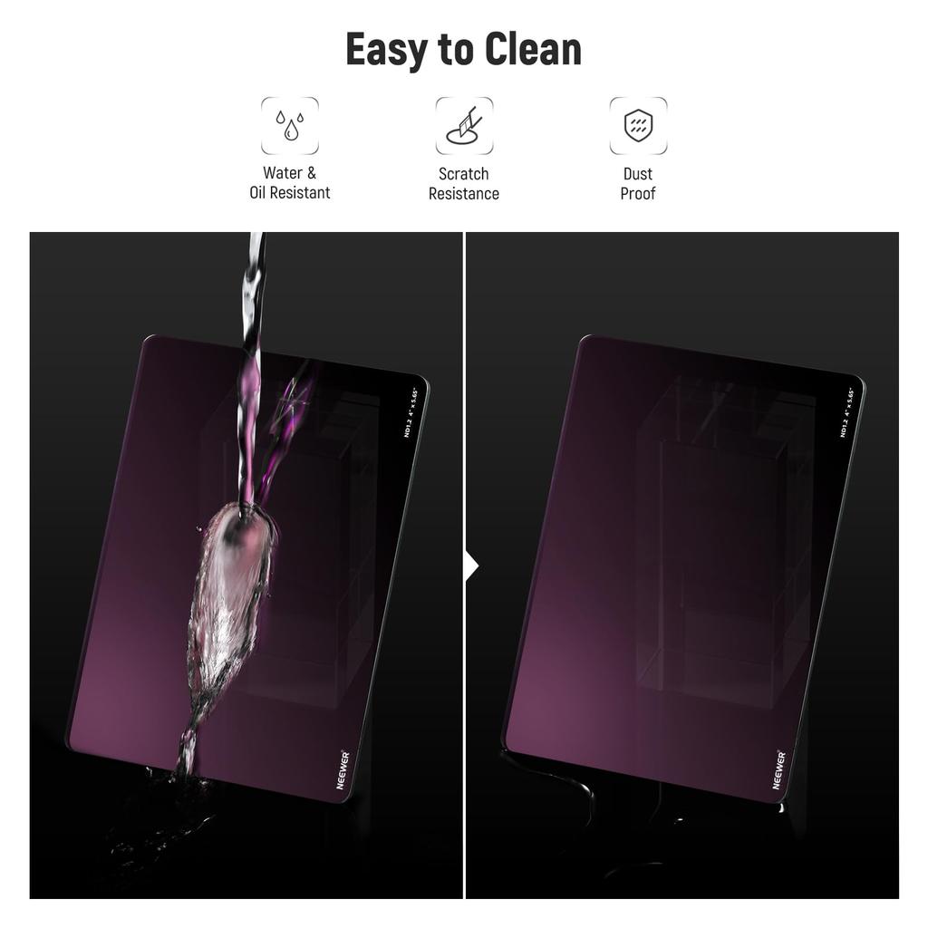 NEEWER Square ND x Nano Cinema Compatible with Neewer Matte Boxes and Tilta SmallRig Filter, ND1.2 (4 Stops), 4" 5.65", Double-Sided 30-Layer Coating,