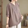 Women's Cotton Linen T-shirt  Summer Retro Loose V-neck  Plus Size Blouse Soft and Skin-friendly Blouse
