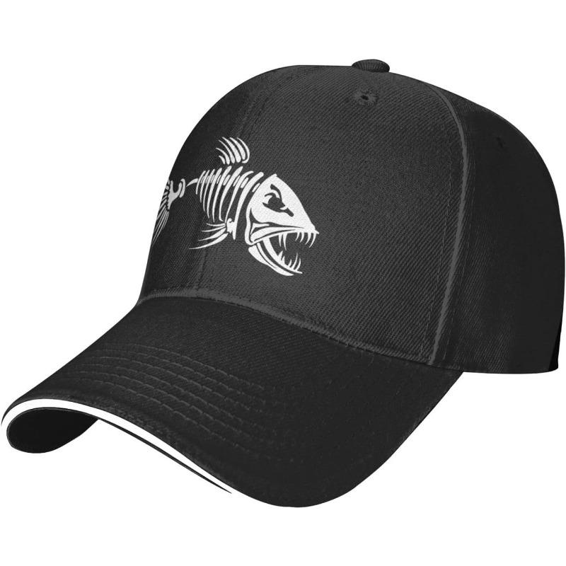 

Skeleton Fish Graphic Trucker Hat Baseball Cap Black Polyester Outdoor Travel Unisex Adult Cap One Size