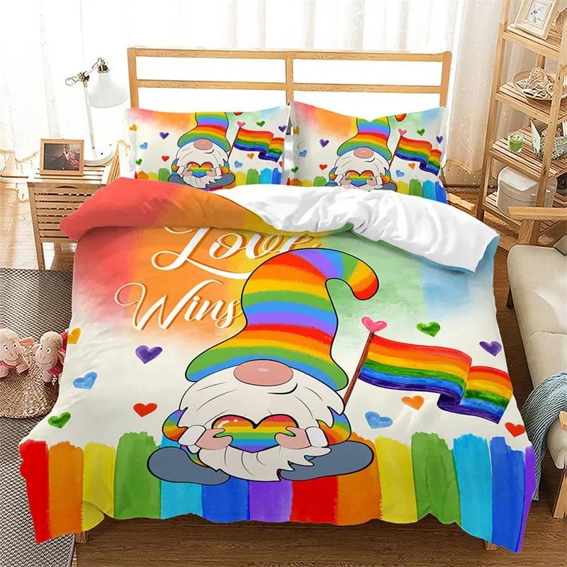 Rainbow Pride Bedding Set Rainbow Flags Duvet Cover Set Rainbow Stripe Design 3 Pieces Soft Microfiber Bedding Queen/King Size
