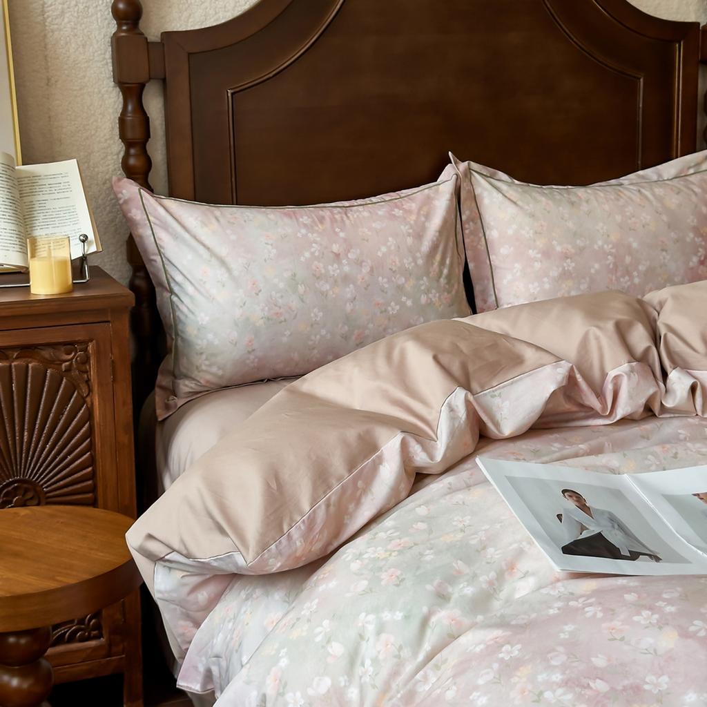 100% Cotton Bedding Set Ins Korean Floral 3D Printed Duvet Cover Bed Linen Flat Sheets Set 2 Pillowcases Twin Double Queen Size