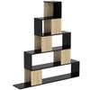 Storage Shelf, Geometric 5-Tier Bookcase, Black and Natural Wood