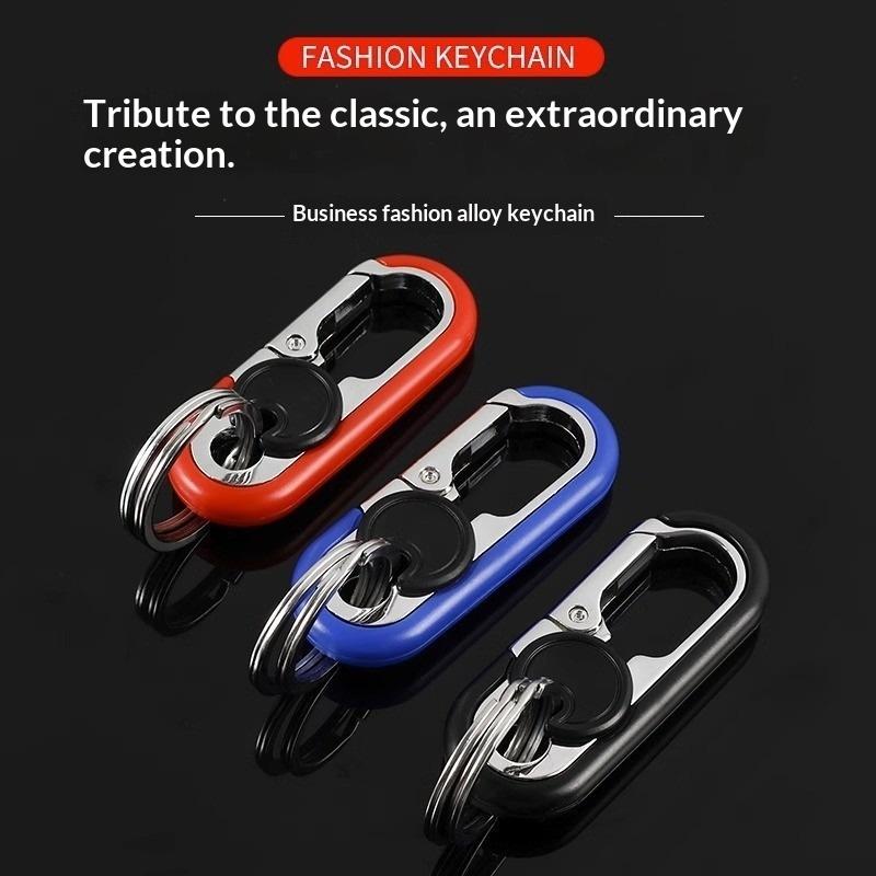 Rotatable Lock Carabiner Keychain Rustproof Metal Double Ring Anti-Lost Key Holder for Camping Hiking Gears