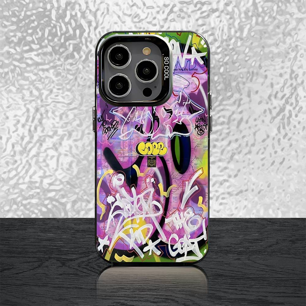 Cool Colorful Graffiti Phone Case For iPhone 16,15,14,13,12,11,Pro,XS,Max,Plus,Mini,SE Black Candy Matte Shockproof Cover