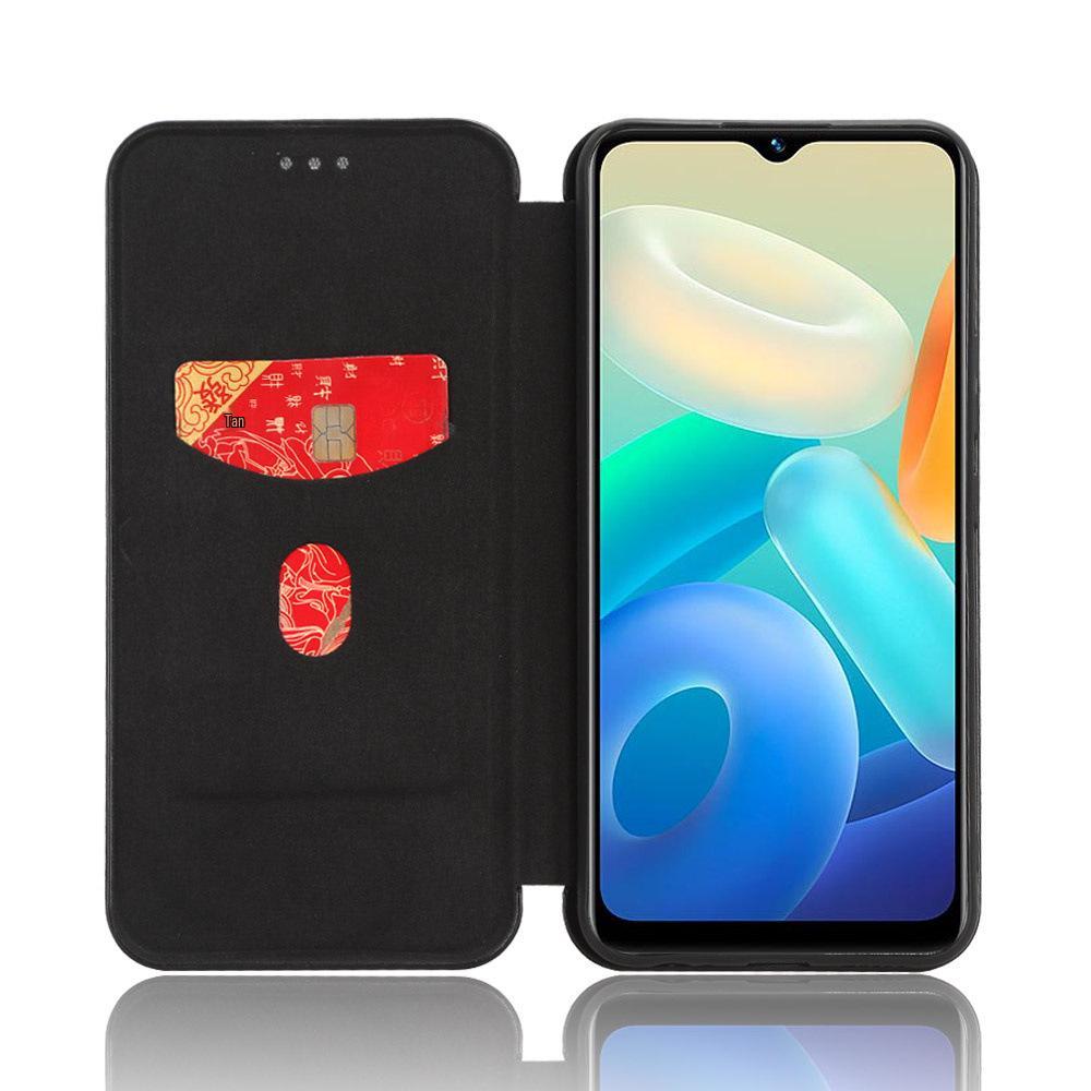 VIVO Y02S Carbon Fiber Multi-Card Euro-Asia Leather Flip Phone Case