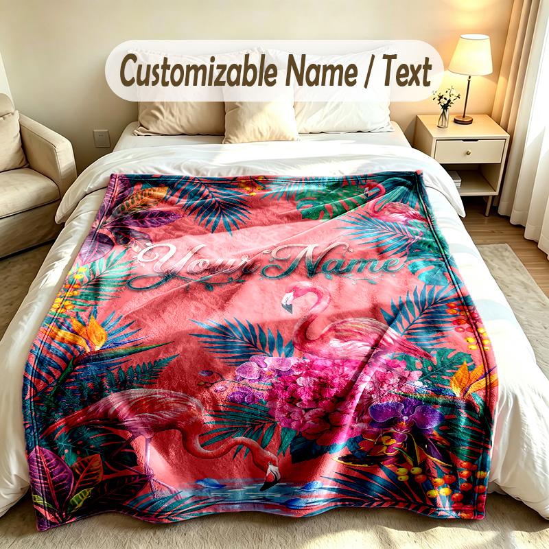 Floral Garden Theme Soft Blanket Personalized Custom Name Text Print Warm Blanket Home Sofa Bedroom Decor