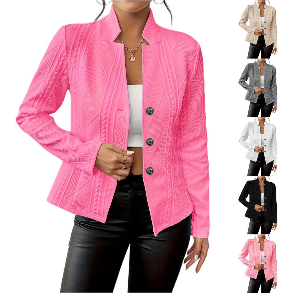 Women's Fashion Solid Color Long Sleeve Button Short Cardigan Coat