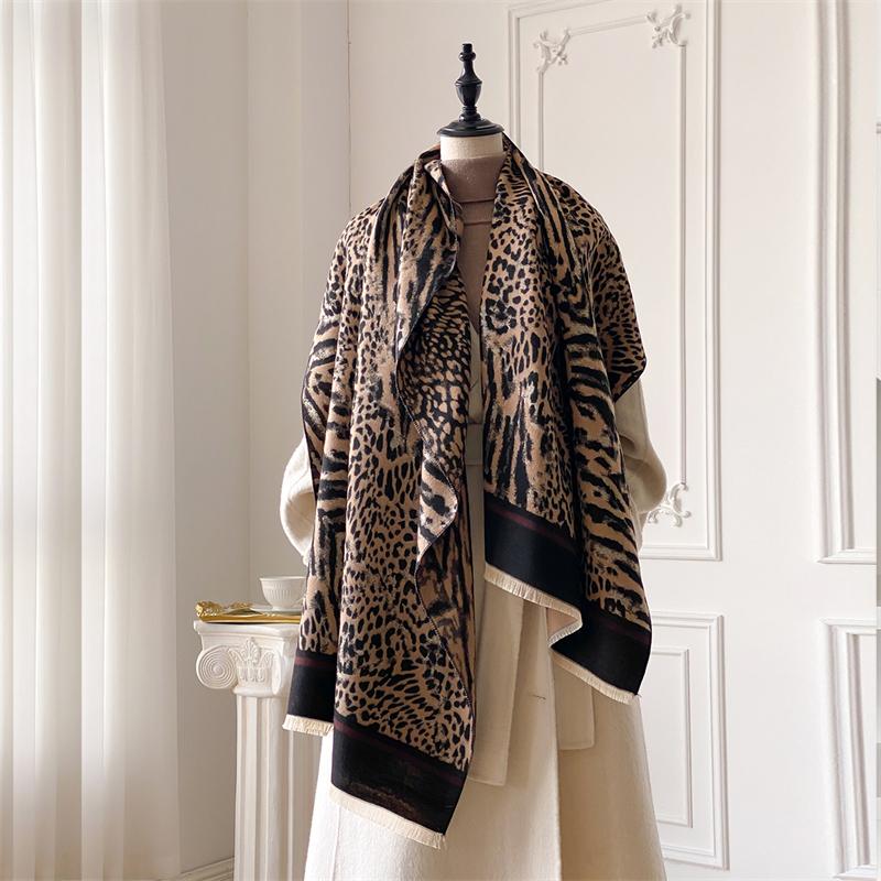 Winter Cashmere Scarf for Women Luxury Warm Shawl Leopard Print Windproof Cape Pashmina Handerchief designer Female Scarf