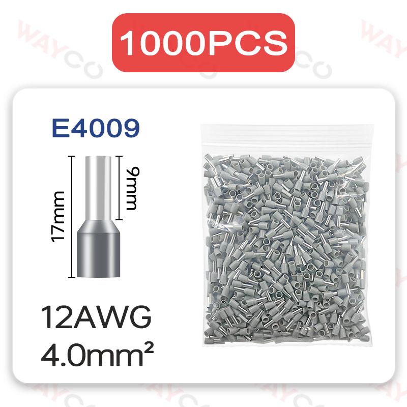 1000PCS Tubular Crimp Terminals Electrical Wire Cable Ferrules Connectors E0508 E7508 E1008 E1508 E2508 E4009 E6012 Ring Sleeve