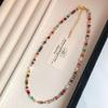 Handmade Multicolor Natural Stone Freshwater Pearl Glass Bead Necklace Women Minimalist Layering Chain