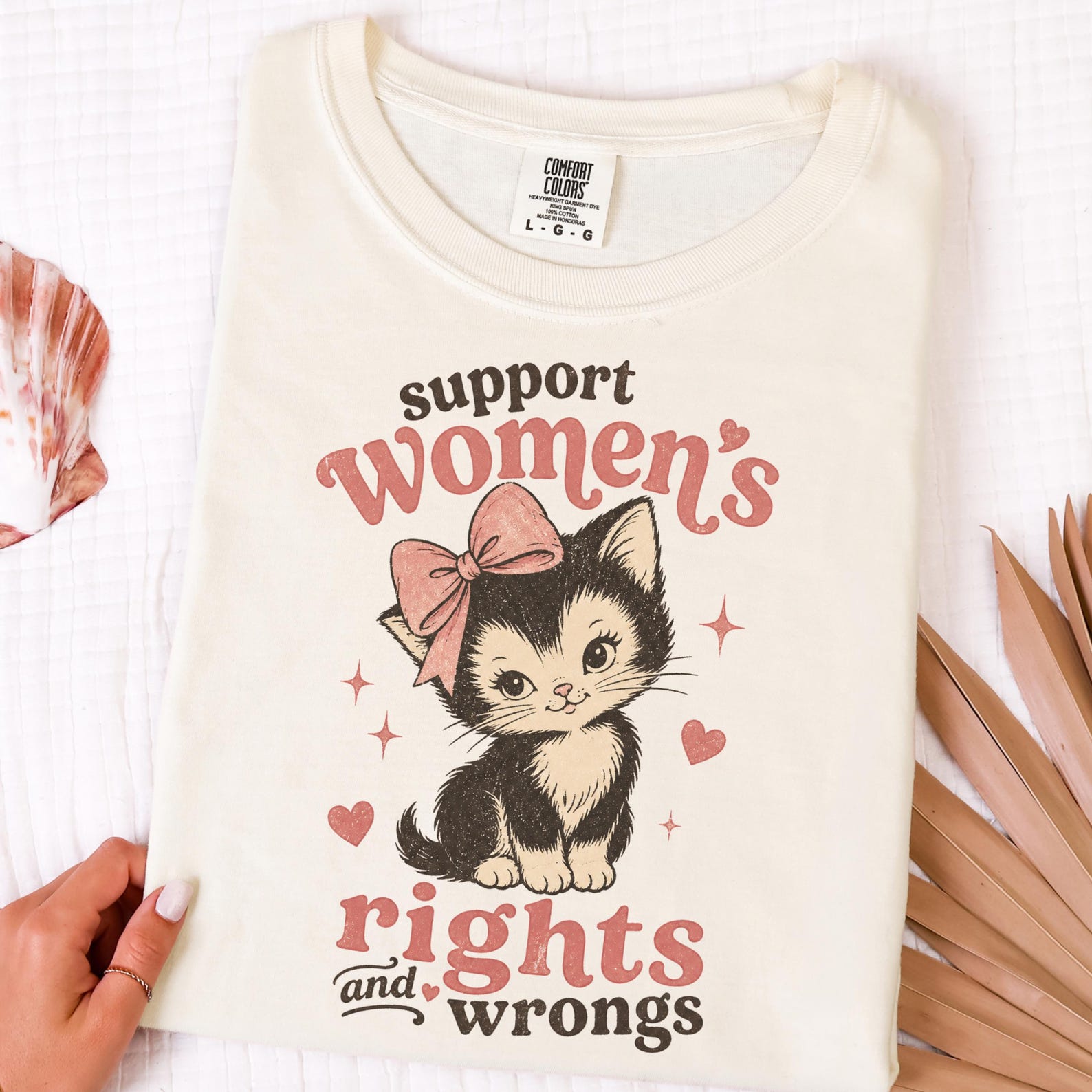 Support Women s Rights and Wrongs Cat T-Shirt | Retro Kawaii Kitten Tee S