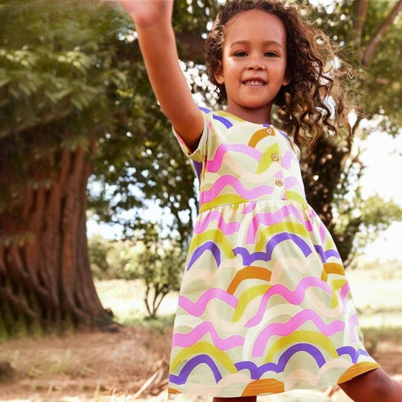 Mädchen Sommer Neuankunft Prinzessinnenkleid Kinder Strick Baumwolle Rundhals Kurzarmkleid