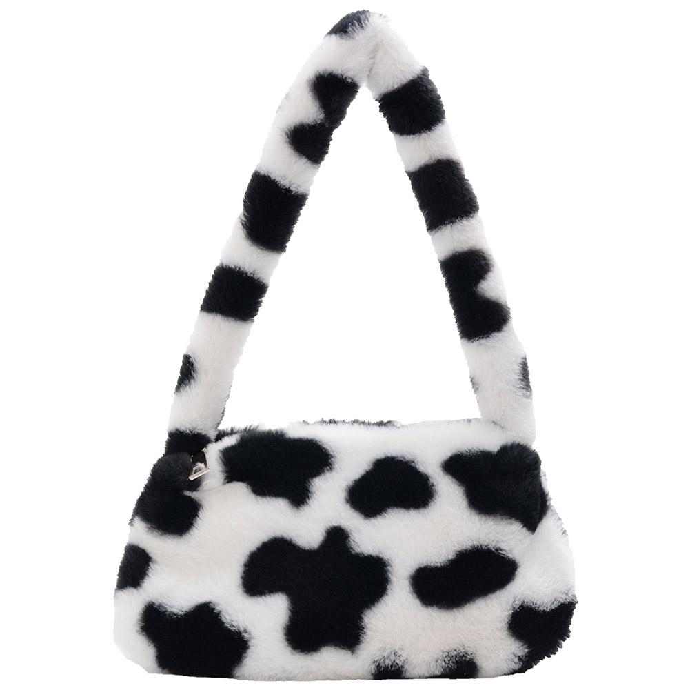 Retro Animal Pattern Underarm Bag Women Mini Plush Shoulder Handbags Purse
