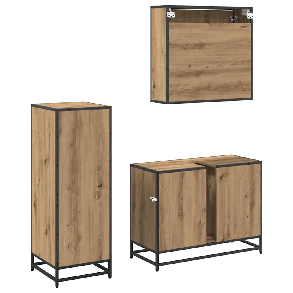Bathroom Furniture Set with Shelf 3 Pcs Artisan Oak Wood Based Material