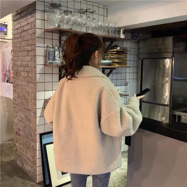 Lambswool Winter Korean-Style Loose Student Warm Plush Coat (300g)