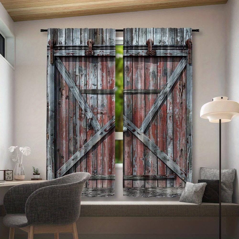 2pcs   Rustic Door Pattern Curtains   Decorate Window Treatment   Rod Pocket Mount   Digital Printed Curtains   Polyester Material   S