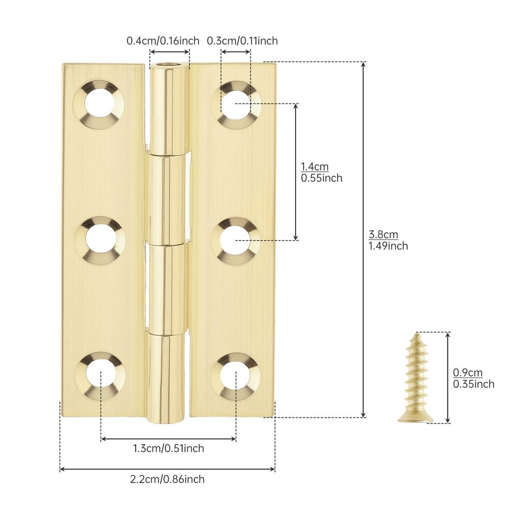 1,5 tommers minipianhengsler i massiv messing, 8 stk med 48 skruer for smykkeskrin / lite skap / trehåndverk maskinvare