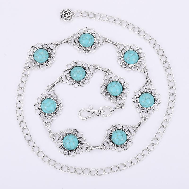 Metal Waist Chain Women'S Dress Waist Decoration Retro Silver Hook Adjustment Belt Five Optional