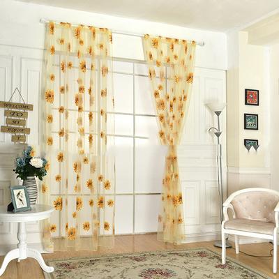 Sunflower Pattern Curtain Home Decoration Polyester Fibre Window Tulle Curtain Flower Organza