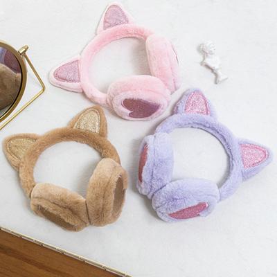 Korean Style Cats Ear Decor Heart Pattern Plush Earmuffs Winter Soft Thickened Plush Headband Ear Warmer