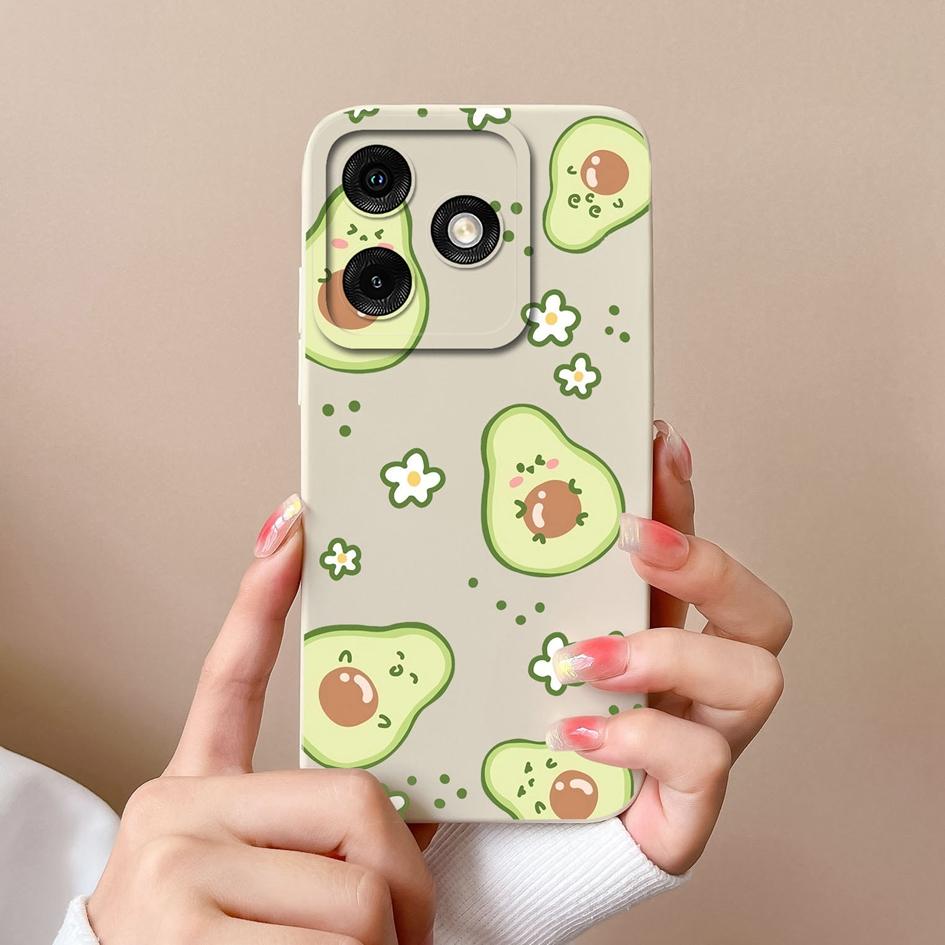 Liquid Silicone For Infinix Note 40 Smart 8 Plus Tecno Spark 20 Pro Itel A50 P55 Phone Cover Cases Screen Protector Lovely Avocado Popular Back Covers
