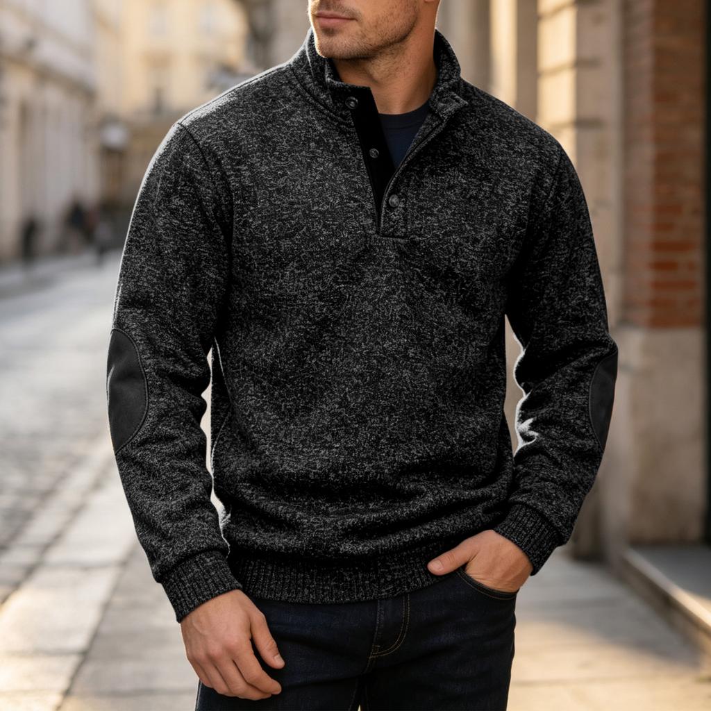 Men's Stand Collar Button Knit Sweater Thin Lined Pullover Top Casual Jacket Outerwear