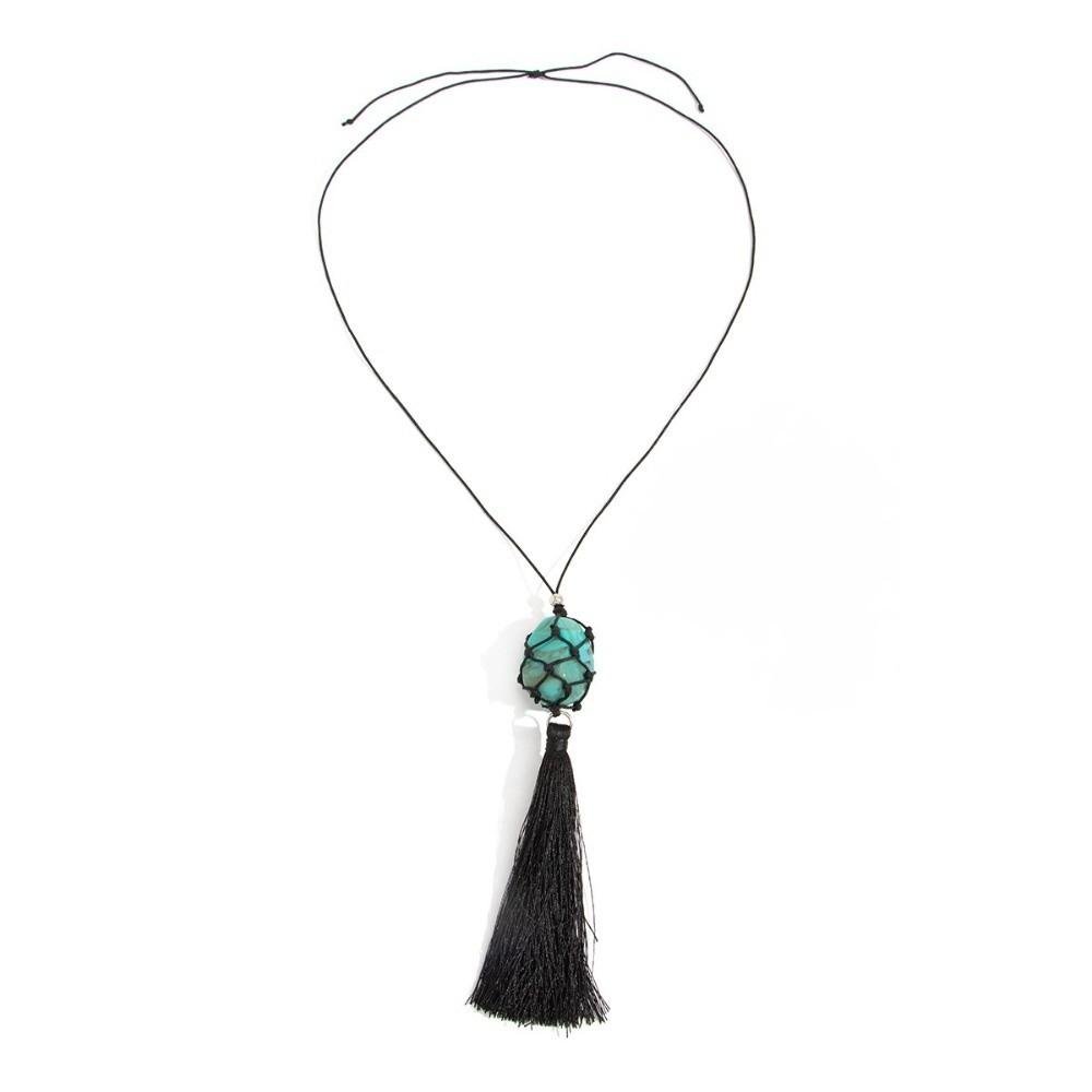 Adjustable Length Pendant Necklace Boho Resin Tassel Waxed Thread Choker Daily Casual Styling