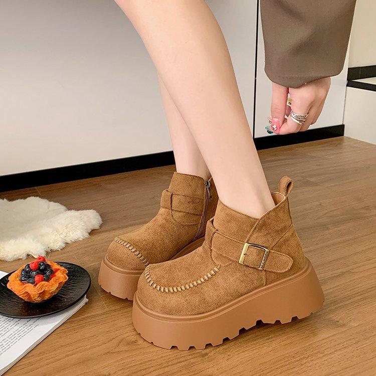 Martin boots muffin platform women's short boots 2025 autumn and winter velvet versatile lazy one pedal and bare boots snow cotton boots